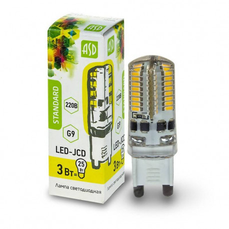 Лампа светодиодная ASD LED-JCD 3Вт 220В G9 в ассортименте, в