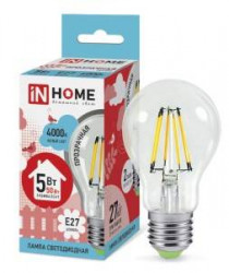 Лампа светодиодная IN HOME LED-A60-deco 5Вт Е27 прозрачная в