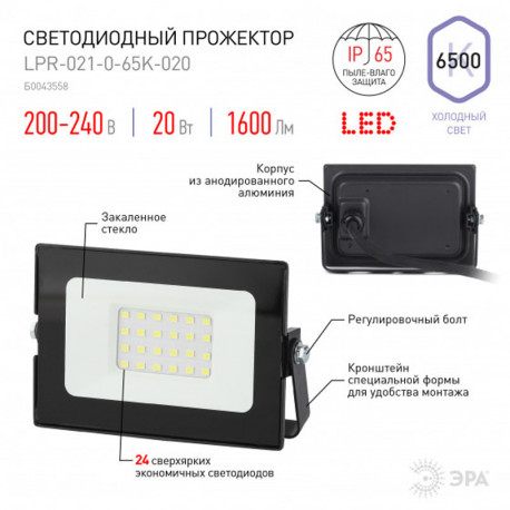 купить пермь Прожектор светодиодный ЭРА LPR-021-0-65K-020 20Вт