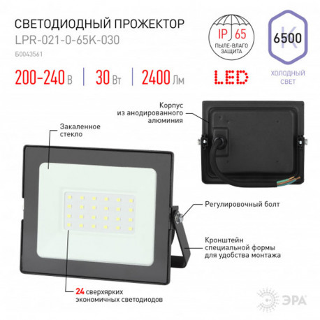 купить пермь Прожектор светодиодный ЭРА LPR-021-0-65K-030 30Вт