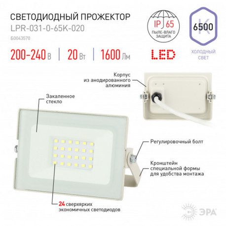купить пермь Прожектор светодиодный ЭРА LPR-031-0-65K-020 белый