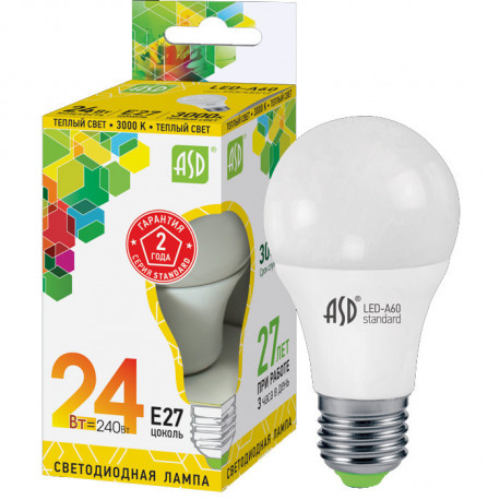 Лампа светодиодная ASD LED-A65-standard 24Вт Е27, в Перми